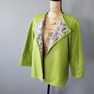 Lafayette 148 100% Leather Open Front Jacket Green Grass S